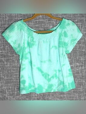 bobi Green Tie-Dye Cotton Gauze Top